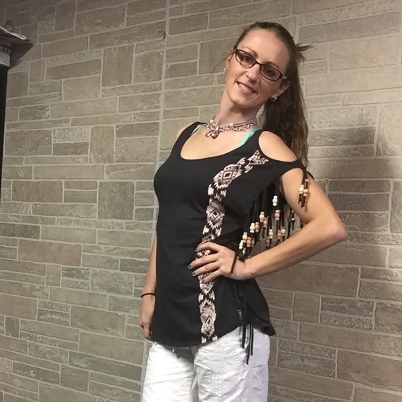 Handmade  Cold Shoulder Top w beads - Picture 3 of 6